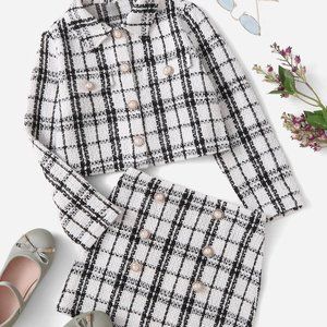 Buttoned Plaid Jacket Skirt